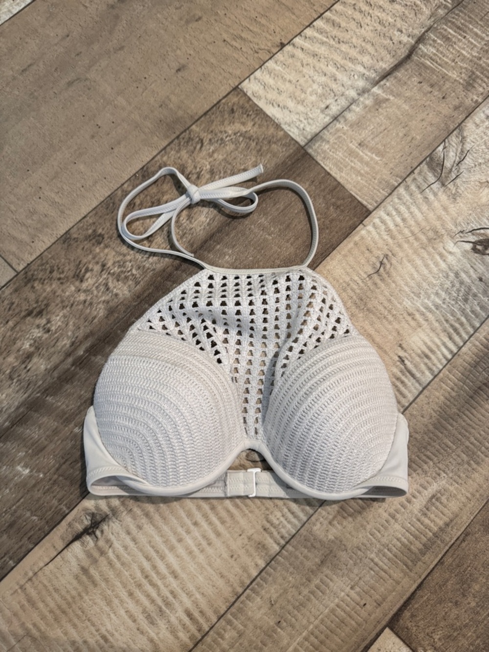 Shade & Shore White Crochet High-Neck Bandeau Bikini Top